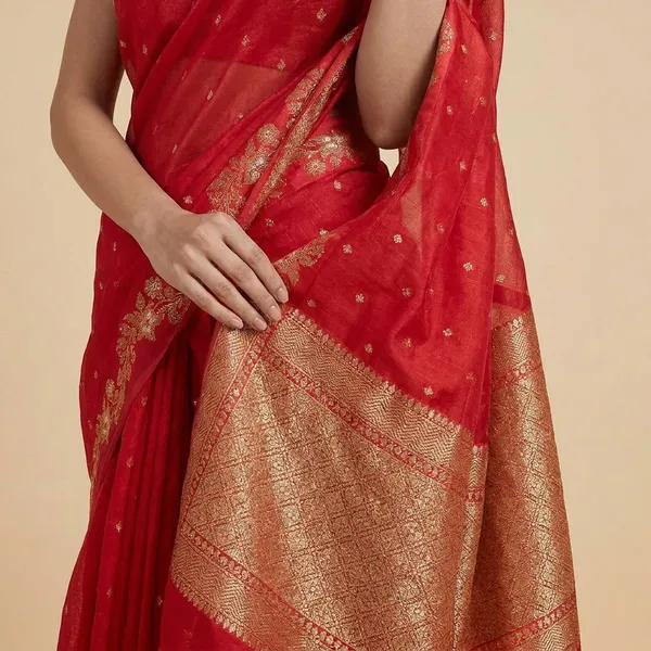 Red_Banarasi_Silk_Saree_With_Zari_Work_For_Women