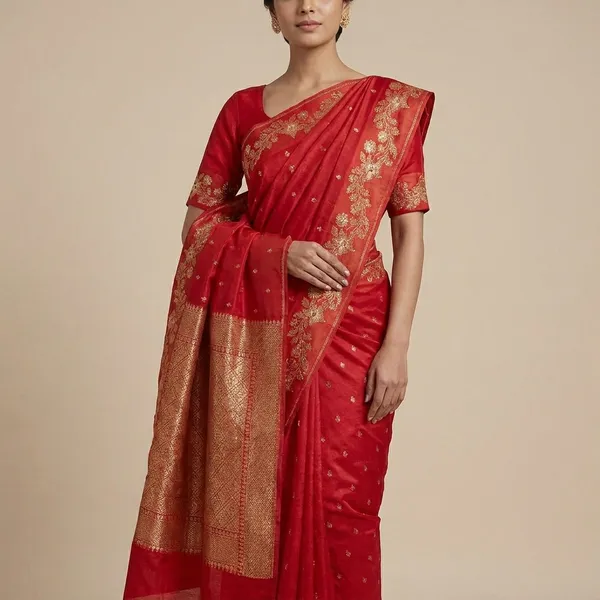 Red_Banarasi_Silk_Saree_With_Zari_Work_For_Women