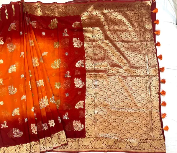 Red_And_Orange_Silk_Saree_With_Zari_Work_For_Women