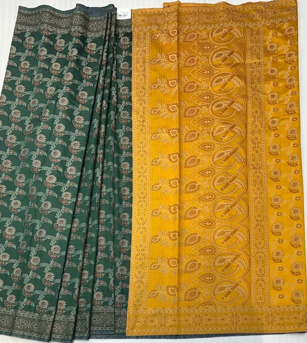 Green_Yellow_Silk_Saree_With_Woven_Motifs_And_Contrast_Border_For_Women
