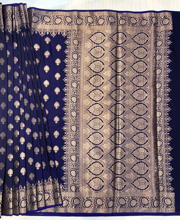 Navy_Blue_And_Golden_Pure_Banarasi_Silk_Saree_With_Zari_Work_For_Women