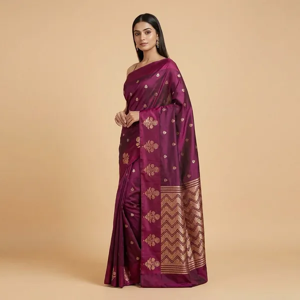 Maroon_Banarasi_Silk_Saree_With_Zari_Work_For_Women