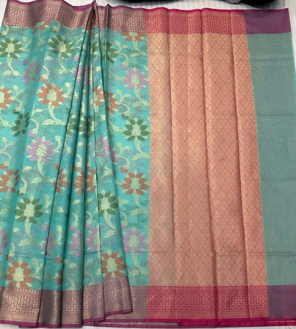 Turquoise_Blue_Silk_Designer_Saree_With_Contrast_Border_For_Women