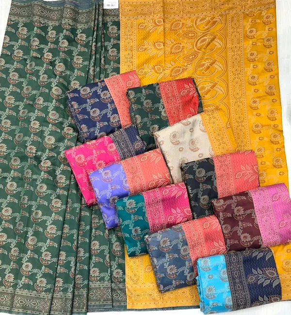 Green_Yellow_Silk_Saree_With_Woven_Motifs_And_Contrast_Border_For_Women