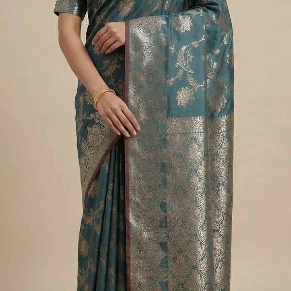 Teal_Blue_Silk_Saree_With_Zari_Work_For_Women