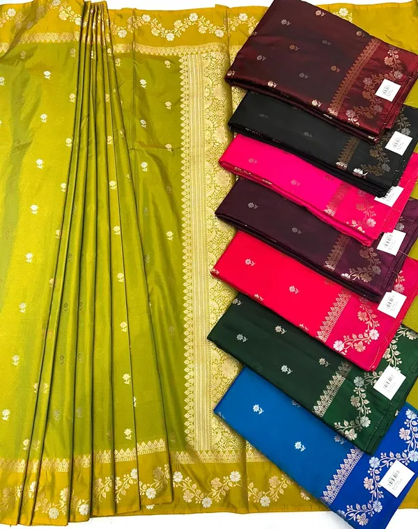 Olive_Green_Silk_Saree_With_Zari_Border_For_Women