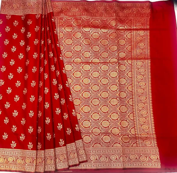 Red_And_Golden_Banarasi_Silk_Saree_With_Zari_Work_For_Women