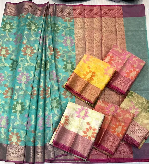 Turquoise_Blue_Silk_Designer_Saree_With_Contrast_Border_For_Women