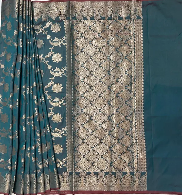 Teal_Blue_Silk_Saree_With_Zari_Work_For_Women