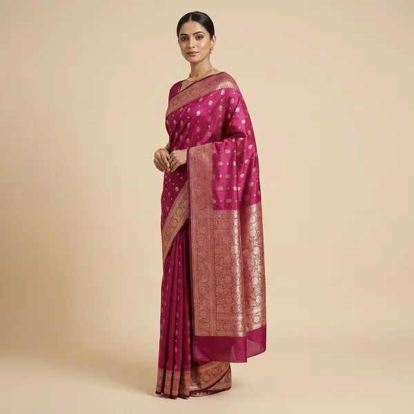 Maroon_Banarasi_Silk_Saree_With_Zari_Work_For_Women