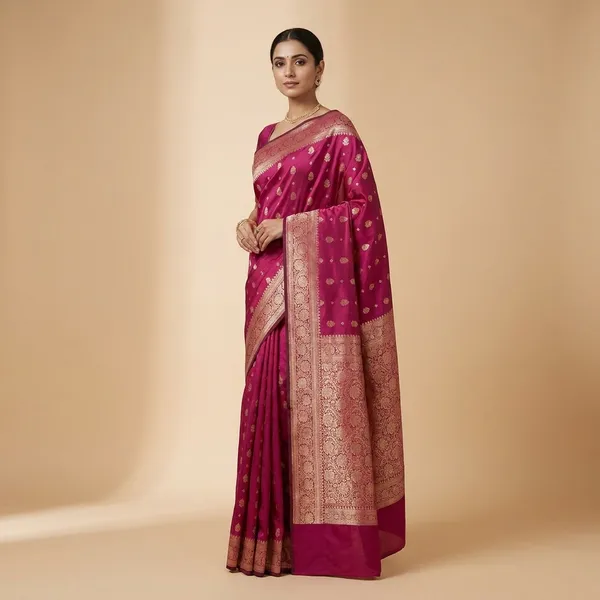 Maroon_Banarasi_Silk_Saree_With_Zari_Work_For_Women