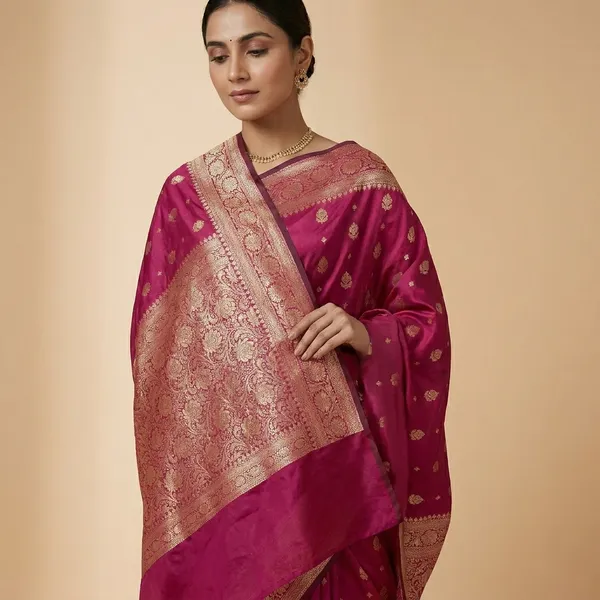 Maroon_Banarasi_Silk_Saree_With_Zari_Work_For_Women