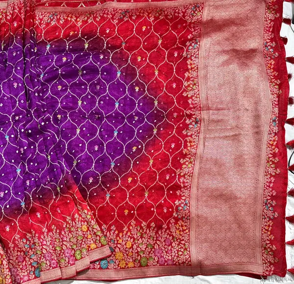 Purple_Banarasi_Silk_Saree_With_Bandhani_Print_For_Women