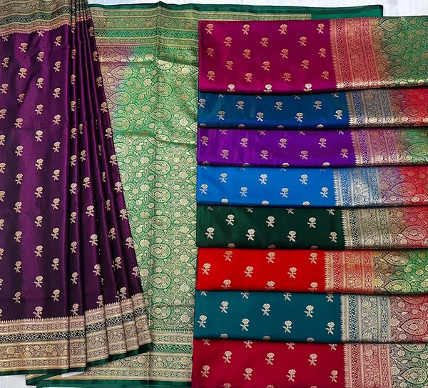 Wine_Green_Banarasi_Silk_Saree_With_Zari_Work_For_Women