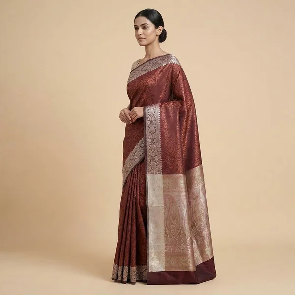 Brown_Silk_Saree_With_Zari_Border_For_Women