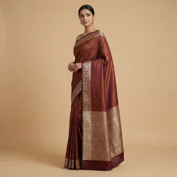 Brown_Silk_Saree_With_Zari_Border_For_Women