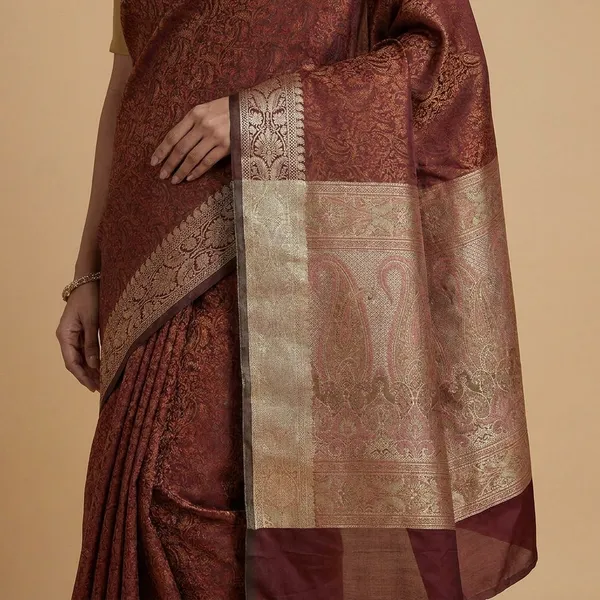 Brown_Silk_Saree_With_Zari_Border_For_Women