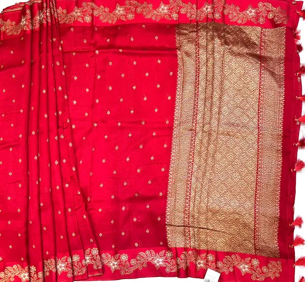 Red_Banarasi_Silk_Saree_With_Zari_Work_For_Women
