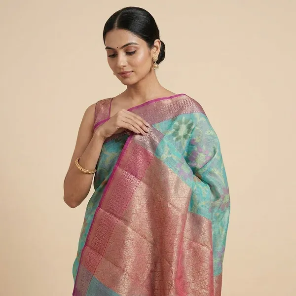 Turquoise_Blue_Silk_Designer_Saree_With_Contrast_Border_For_Women