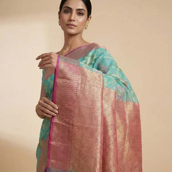 Turquoise_Blue_Silk_Designer_Saree_With_Contrast_Border_For_Women