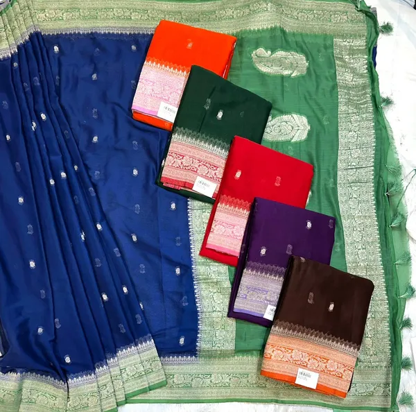 Royal_Blue_And_Green_Banarasi_Silk_Saree_With_Woven_Paisley_Border_For_Women