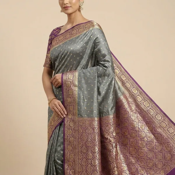 Fade_Green_Banarasi_Silk_Saree_With_Woven_Border_For_Women