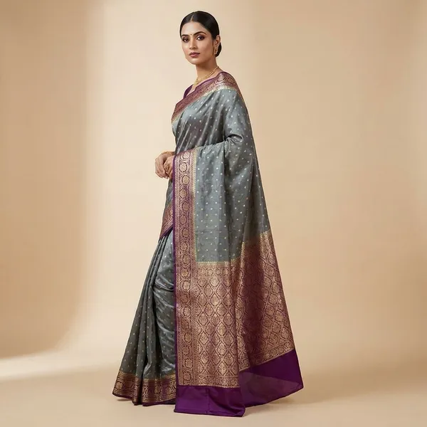 Fade_Green_Banarasi_Silk_Saree_With_Woven_Border_For_Women