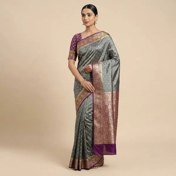 Fade_Green_Banarasi_Silk_Saree_With_Woven_Border_For_Women