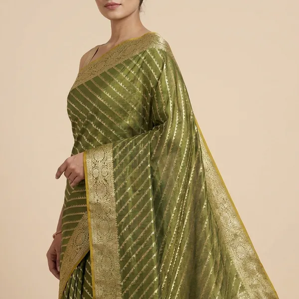 Mehandi_Green_Silk_Saree_With_Zari_Border_For_Women