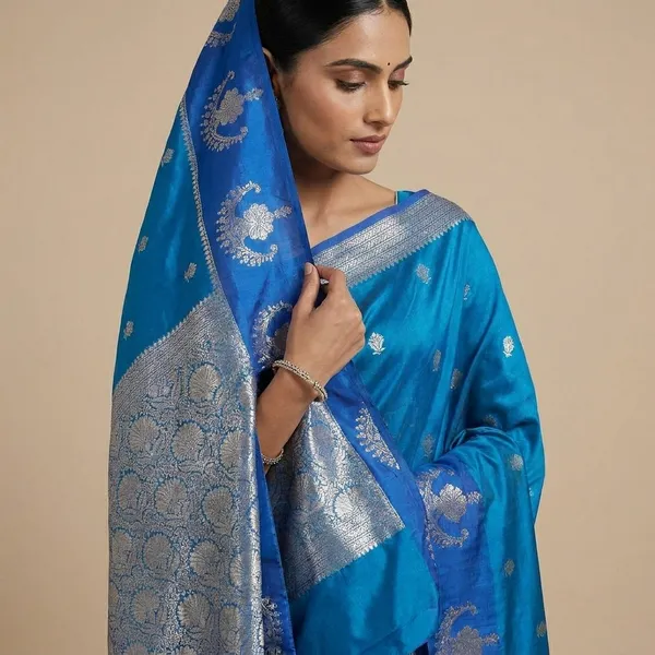 Rama_Blue_Pure_Silk_Saree_With_Zari_Weaving_And_Temple_Border_For_Women