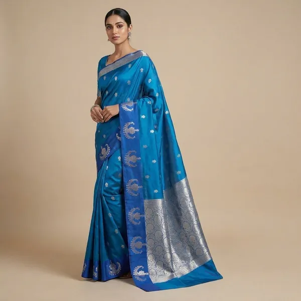 Rama_Blue_Pure_Silk_Saree_With_Zari_Weaving_And_Temple_Border_For_Women