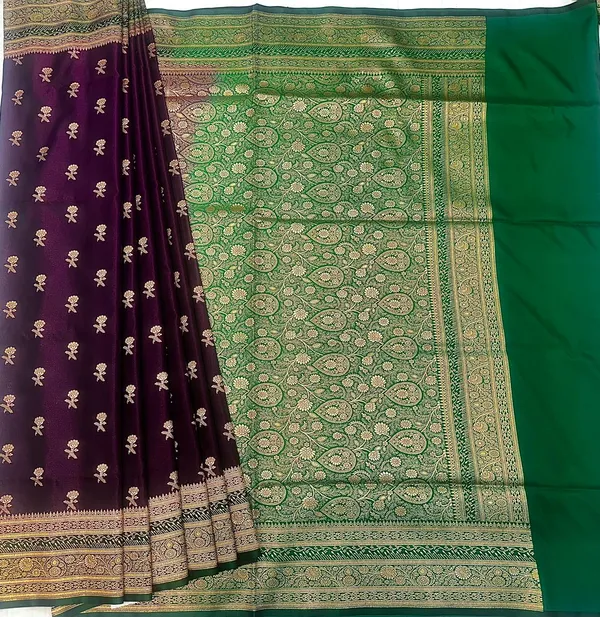 Wine_Green_Banarasi_Silk_Saree_With_Zari_Work_For_Women