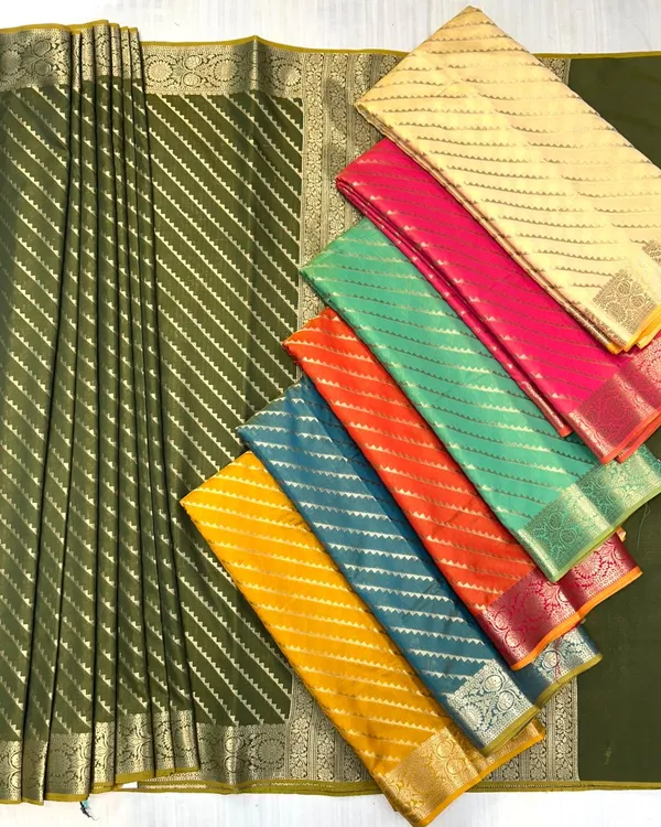 Mehandi_Green_Silk_Saree_With_Zari_Border_For_Women