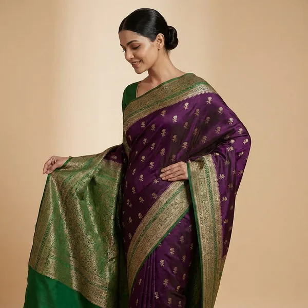 Wine_Green_Banarasi_Silk_Saree_With_Zari_Work_For_Women