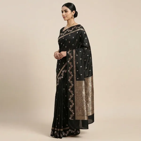 Black_Banarasi_Silk_Saree_With_Zari_Work_For_Women