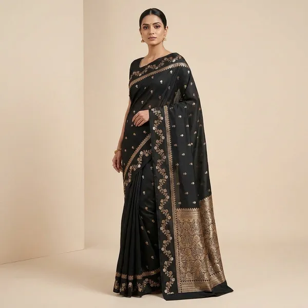 Black_Banarasi_Silk_Saree_With_Zari_Work_For_Women
