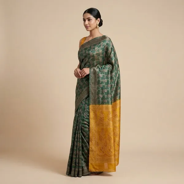 Green_Yellow_Silk_Saree_With_Woven_Motifs_And_Contrast_Border_For_Women