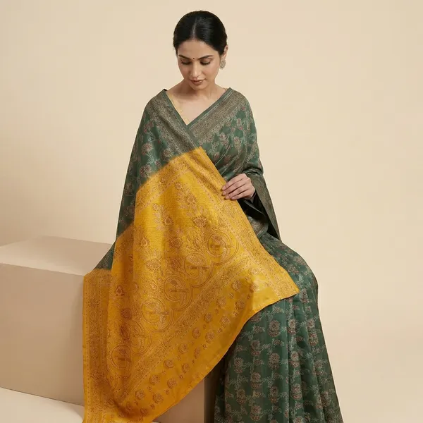 Green_Yellow_Silk_Saree_With_Woven_Motifs_And_Contrast_Border_For_Women