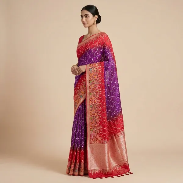 Purple_Banarasi_Silk_Saree_With_Bandhani_Print_For_Women