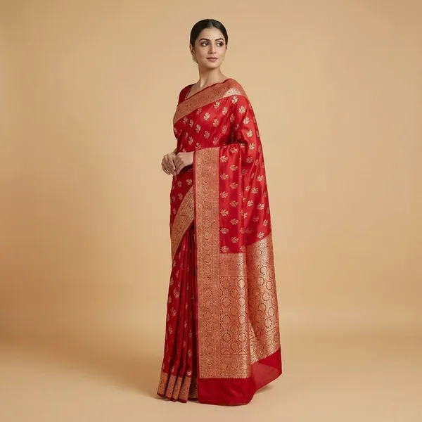 Red_And_Golden_Banarasi_Silk_Saree_With_Zari_Work_For_Women