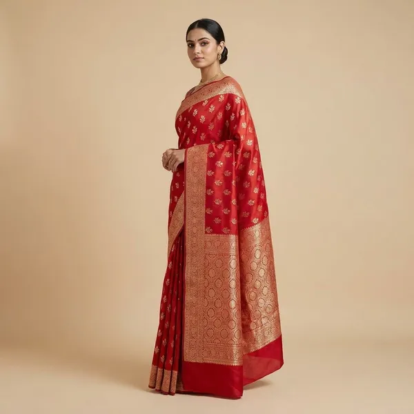 Red_And_Golden_Banarasi_Silk_Saree_With_Zari_Work_For_Women