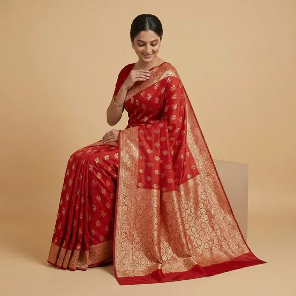 Red_And_Golden_Banarasi_Silk_Saree_With_Zari_Work_For_Women