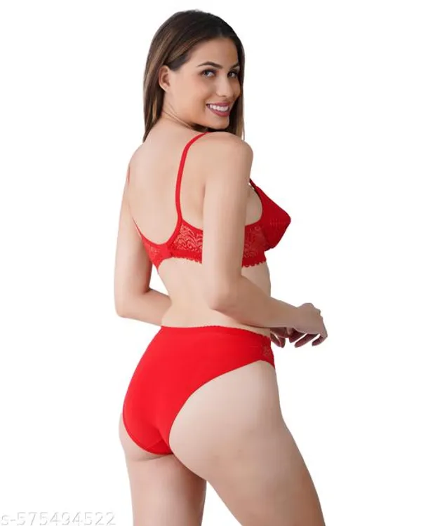 Red_Lingerie_Set_Cotton_Blend_For_Women