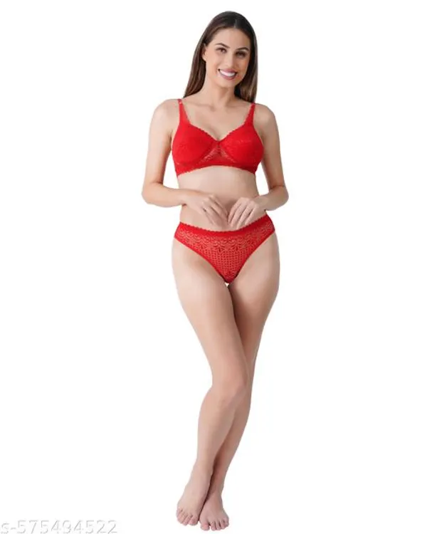 Red_Lingerie_Set_Cotton_Blend_For_Women