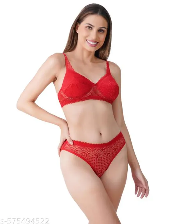Red_Lingerie_Set_Cotton_Blend_For_Women