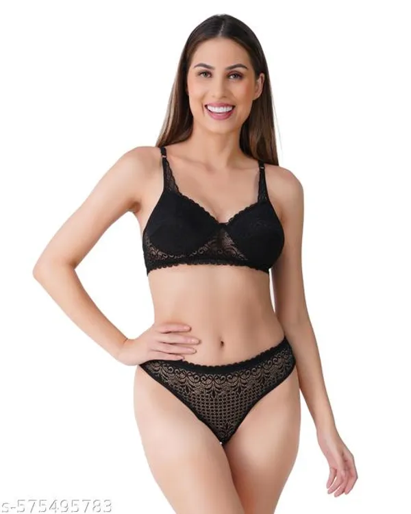 Black_Lingerie_Set_Cotton_Blend_For_Women
