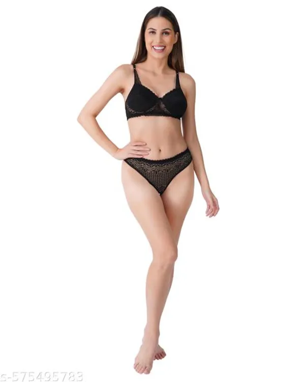Black_Lingerie_Set_Cotton_Blend_For_Women