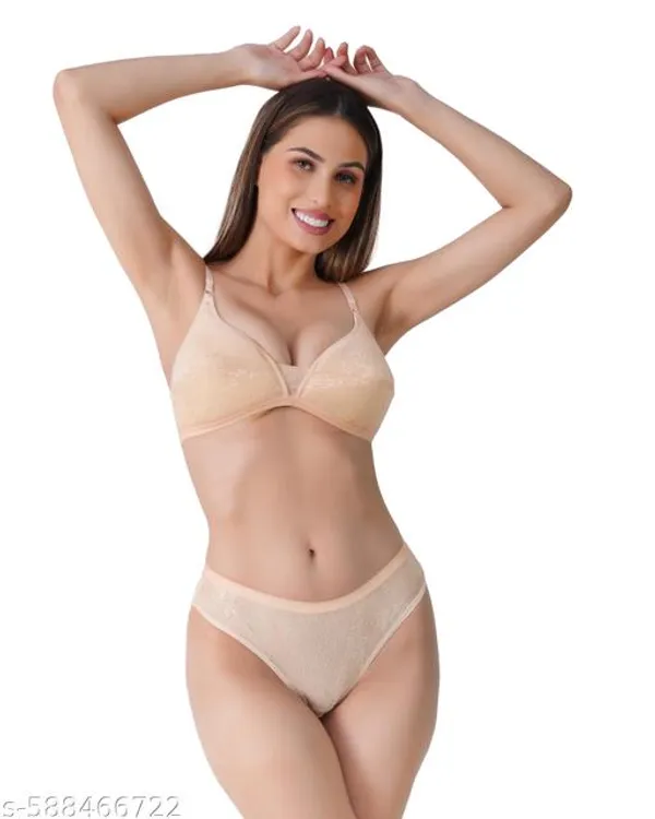 Beige_Lingerie_Set_Cotton_Blend_For_Women