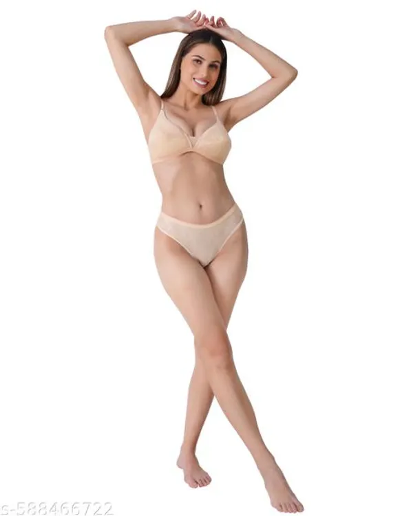 Beige_Lingerie_Set_Cotton_Blend_For_Women