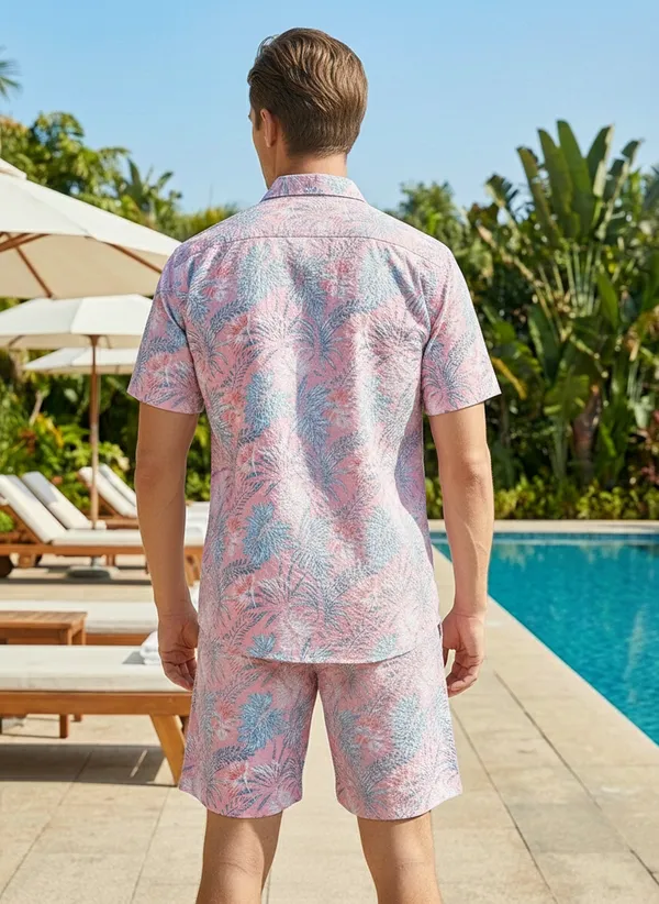 Peach_Pink_Tropical_Print_Relaxed_Fit_2_Piece_Cotton_Co_Ord_Set_For_Men